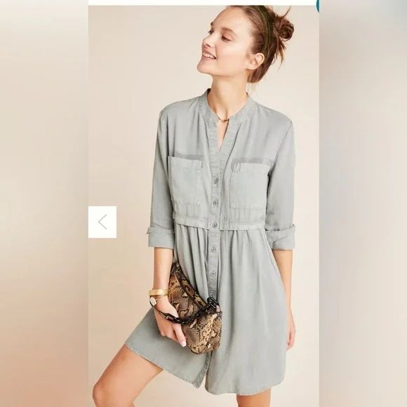 Anthropologie Cloth & Stone Relaxed Fit Shirt Dress Long Sleeves Lila Chambray M - Picture 6 of 10